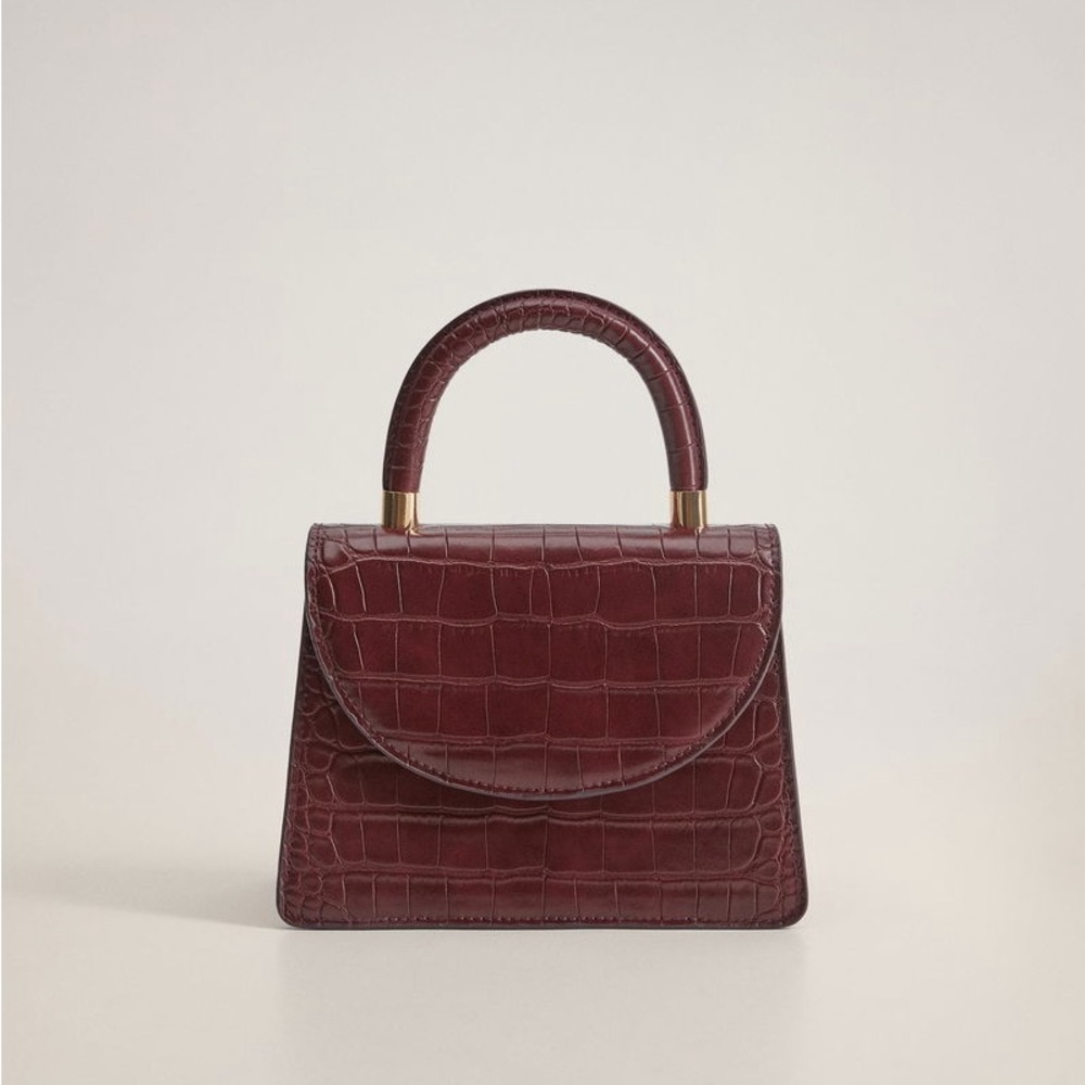 Mango Burgundy Croc-Embossed Crossbody Bag